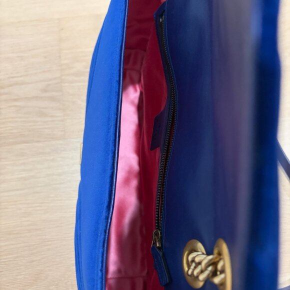 Gucci Velvet Matelasse Medium GG Marmont Shoulder Bag (Cobalt Blue) - Picture 2 of 8